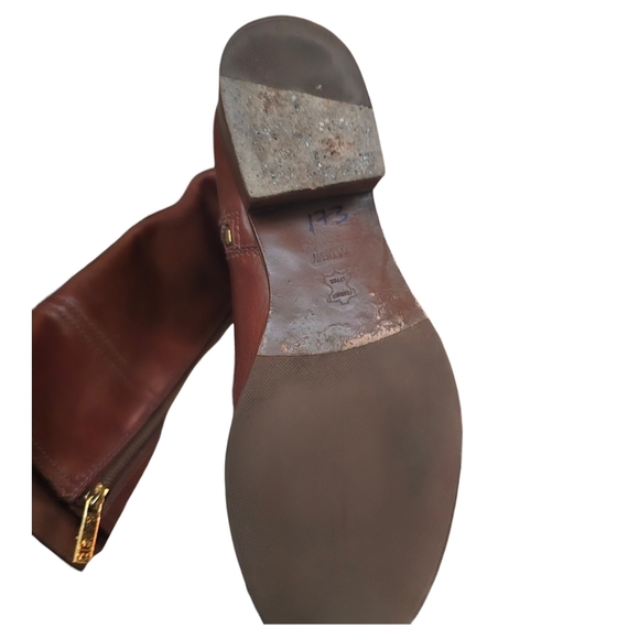 TORY BURCH Nadine Brown Leather Riding Boots Gold Hardware - Picture 5 of 6